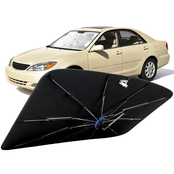 Windshield Sun Shade for Toyota Camry 2002-2006 with 360°Rotating Shaft, Custom Fit Umbrella Sunshade for UV Blocking, Interior Heat Protection, Easy Storage