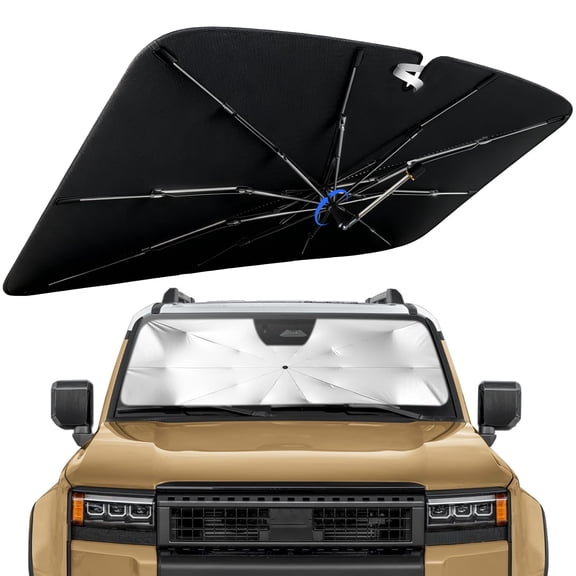 Windshield Sun Shade for Toyota Land Cruiser 2024-2026 with 360° Rotating Shaft, Custom Fit Umbrella Sunshade for UV Blocking, Interior Heat Protection, Easy Storage
