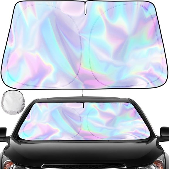 Windshield Sun Shade,Tutuviw 57x32 inCar Front Windshield Sunshade with Mirror V-Cut,Foldable Front Car Sun Shield Blocks Sun Rays Overlapping UV Reflective,Automotive Interior Sun Protection for Car