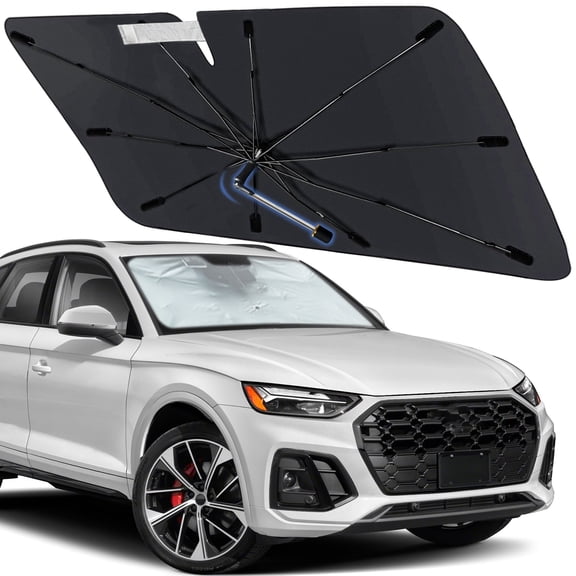 Windshield Sun Shade Umbrella for Audi Q5 2018-2026, Foldable Car Sunshade for Front Window with 360° Rotating Shaft, Custom-Fit Parasol para Carro for UV Blocking & Heat Reduction