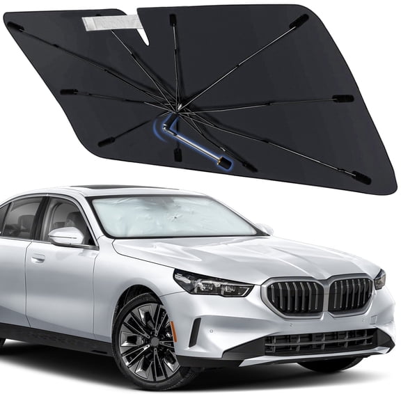 Windshield Sun Shade Umbrella for BMW 5 Series 2018-2024, Foldable Car Sunshade for Front Window with 360° Rotating Shaft, Custom-Fit Parasol para Carro for UV Blocking & Heat Reduction