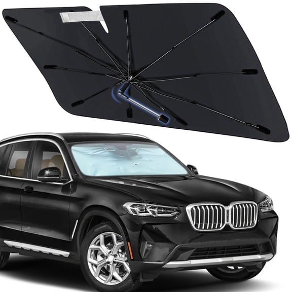 Windshield Sun Shade Umbrella for BMW X3 2018-2024, Foldable Car Sunshade for Front Window with 360° Rotating Shaft, Custom-Fit Parasol para Carro for UV Blocking & Heat Reduction