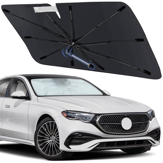 Windshield Sun Shade Umbrella for Benz E-Class 2016-2026, Foldable Car Sunshade for Front Window with 360° Rotating Shaft, Custom-Fit Parasol para Carro for UV Blocking & Heat Reduction