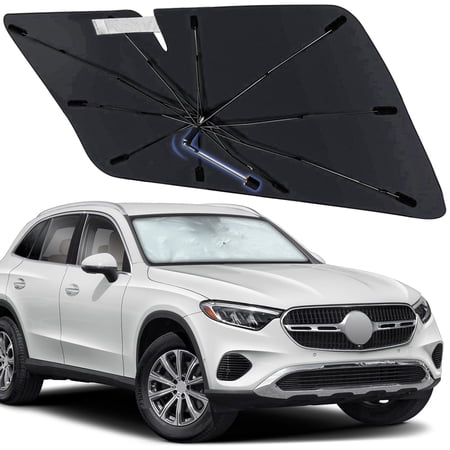Windshield Sun Shade Umbrella for Benz GLC-Class 2016-2026, Foldable Car Sunshade for Front Window with 360 Rotating Shaft, Custom-Fit Car Shade for UV Blocking and Heat Reduction