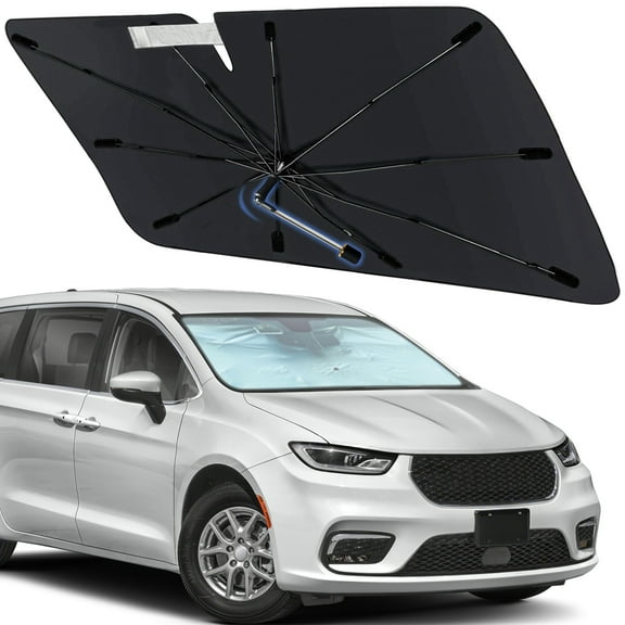 Windshield Sun Shade Umbrella for Chrysler Pacifica 2017-2026, Foldable Car Sunshade for Front Window with 360 Rotating Shaft, Custom-Fit Parasol para Carro for UV Blocking & Heat Reduction
