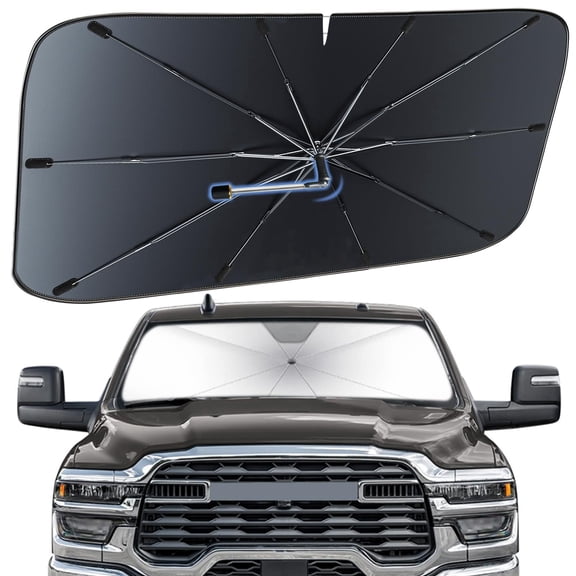 Windshield Sun Shade Umbrella for Dodge RAM 1500 / 2500 2013-2026, Heat-Reflective Front Window Shade, Umbrella Sunshade Cover Blocks Heat, Protects Interior, Vehicle-Specific Precision Fit