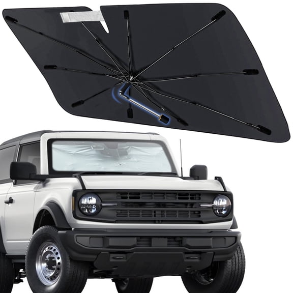 Windshield Sun Shade Umbrella for Ford Bronco 2021-2026 (4-Door, Not for Bronco Sport), Foldable Car Sunshade for Front Window with 360° Rotating Shaft, Custom-Fit Car Shades for UV & Heat Blocking