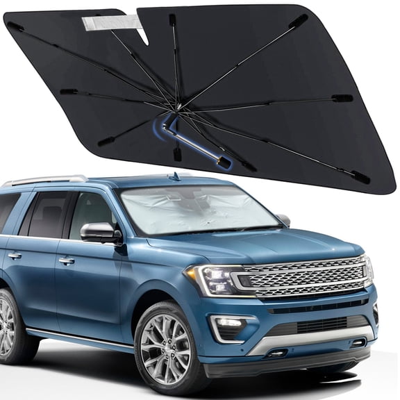 Windshield Sun Shade Umbrella for Ford Expedition 2018-2024, Foldable Car Sunshade for Front Window with 360 Rotating Shaft, Custom-Fit Parasol para Carro for UV Blocking & Heat Reduction