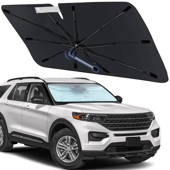 Windshield Sun Shade Umbrella for Ford Explorer 2020-2024, Foldable Car Sunshade for Front Window with 360 Rotating Shaft, Custom-Fit Parasol para Carro for UV Blocking & Heat Reduction