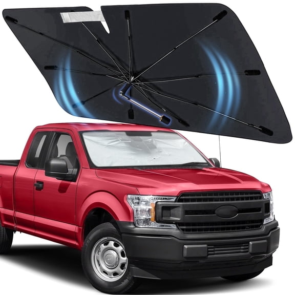 Windshield Sun Shade Umbrella for Ford F150 2015-2020, Foldable Car Sunshade for Front Window with 360 Rotating Shaft, Custom-Fit Car Sun Shades Umbrella for UV Blocking and Heat Reduction