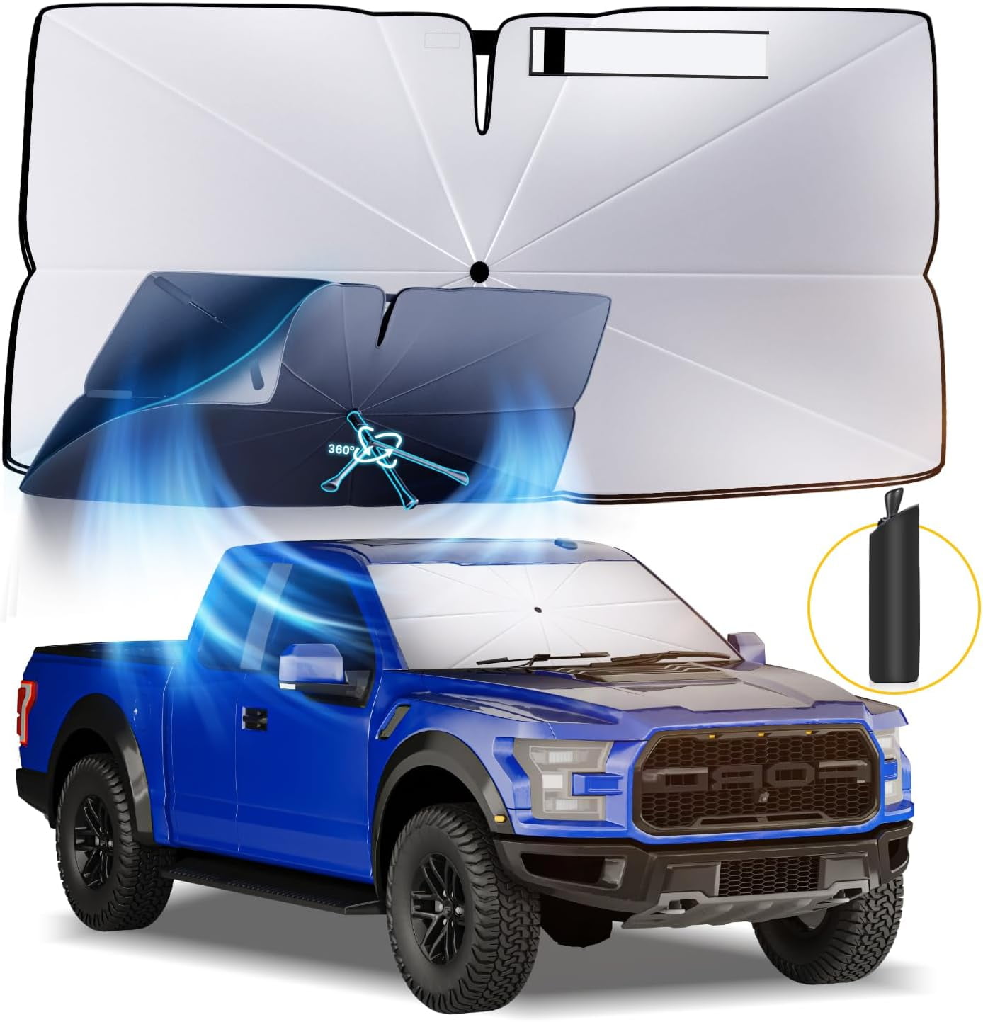 Foldable Windshield Sun Shade For Ford F-150 2009-2014 – Chrome Finish, Heat Protection