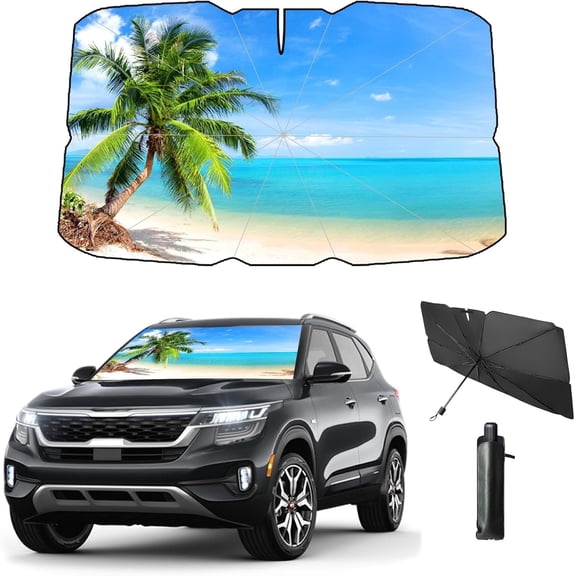 Windshield Sun Shade Umbrella for Front Window Sun Visor for Windshield Summer Accessories Protect Interior from UV Rays & Heat for Sedan, Compact SUV, Hatchbacks 57"*31"