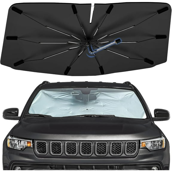 Windshield Sun Shade Umbrella for Jeep Compass 2017-2025, 360 Rotation Sunshade Intended for car Interior Accessories, High Reflective Front Window Sun Shield Visor for UV Protection