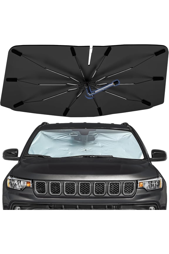 Windshield Sun Shade Umbrella for Jeep Compass 2017-2025, 360 Rotation Sunshade Intended for car Interior Accessories, High Reflective Front Window Sun Shield Visor for UV Protection