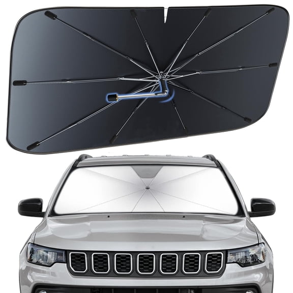 Windshield Sun Shade Umbrella for Jeep Compass 2017-2026 – Nano-Coated Heat-Reflective Front Window Shade, Umbrella Sunshade Cover Blocks Heat, Protects Interior, Vehicle-Specific Precision Fit