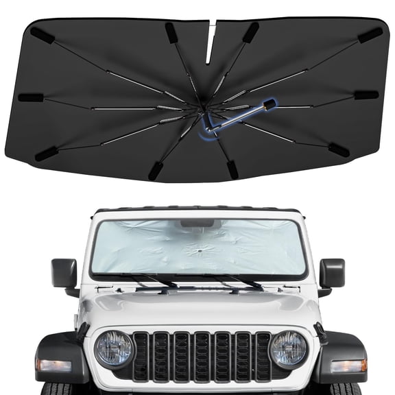 Windshield Sun Shade Umbrella for Jeep Gladiator 2020-2026, Foldable Sunshade for Car Front Window, 360 Rotation Automotive Interior UV Protection for Outdoor Parking, Keep Car Cool
