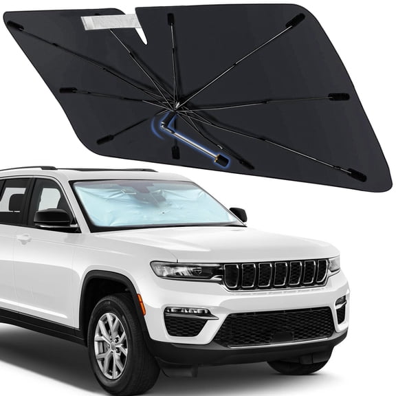 Windshield Sun Shade Umbrella for Jeep Grand Cherokee 2014-2021, Foldable Car Sunshade for Front Window with 360 Rotating Shaft, Custom-Fit Parasol para Carro for UV Blocking & Heat Reduction