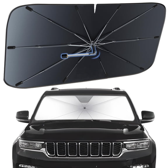 Windshield Sun Shade Umbrella for Jeep Grand Cherokee 4XE 2022-2026, Heat-Reflective Front Window Shade, Umbrella Sunshade Cover Blocks Heat, Protects Interior, Vehicle-Specific Precision Fit