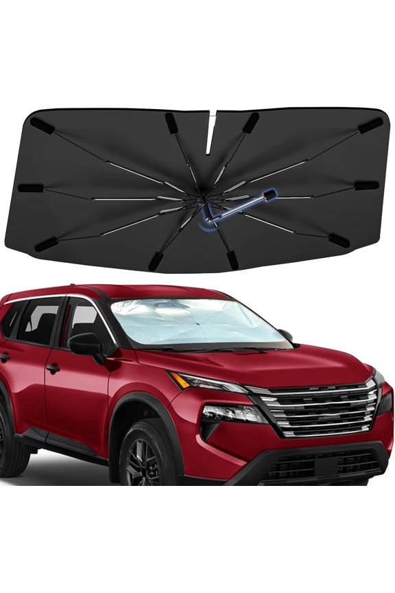 Windshield Sun Shade Umbrella for Nissan Rogue 2014-2025, 360 Rotation Sunshade Intended for car Interior Accessories, High Reflective Front Window Sun Shield Visor for UV Protection