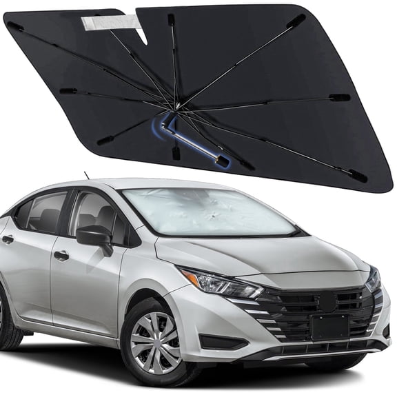 Windshield Sun Shade Umbrella for Nissan Versa 2020-2026, Foldable Car Sunshade for Front Window with 360 Rotating Shaft, Custom-Fit Car Sun Shade Umbrella for UV Blocking and Heat Reduction