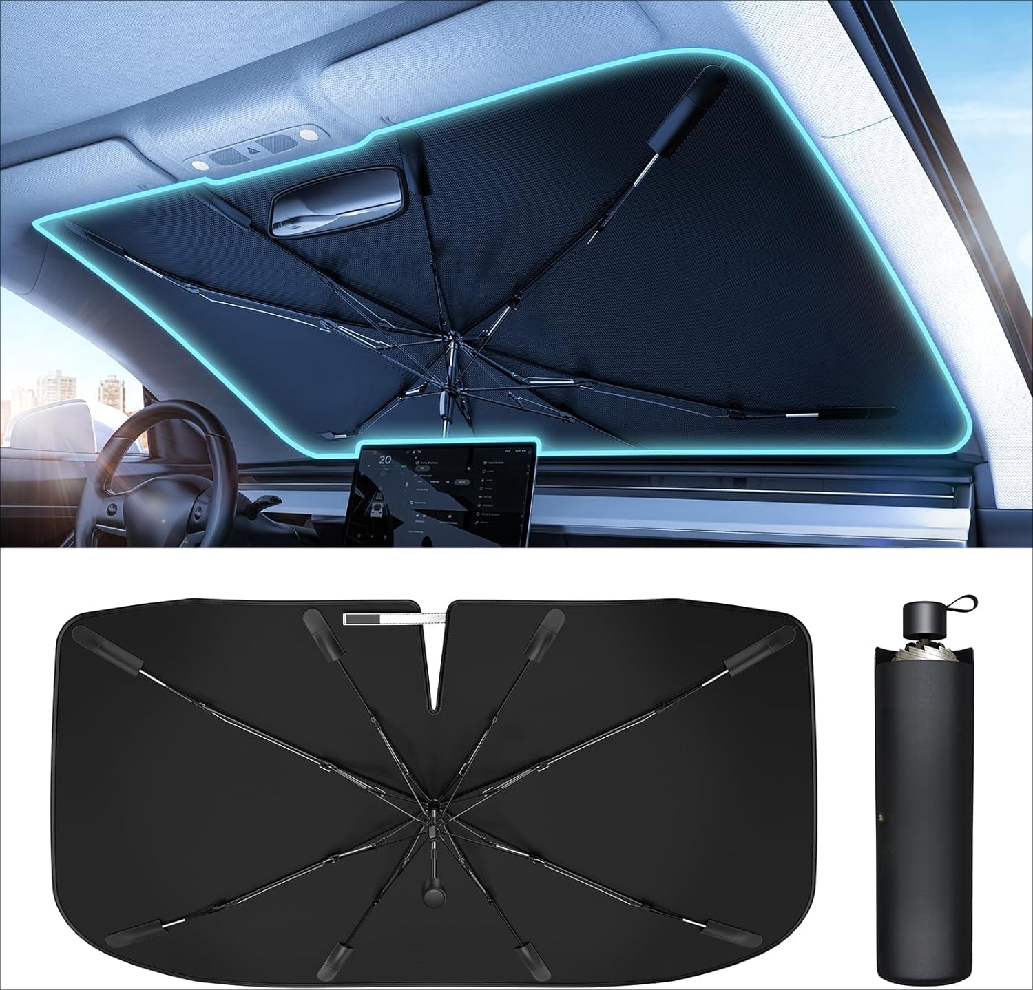 Windshield Sun Shade Umbrella - [Vinyl Coating Heat Shield] Protect Car ...