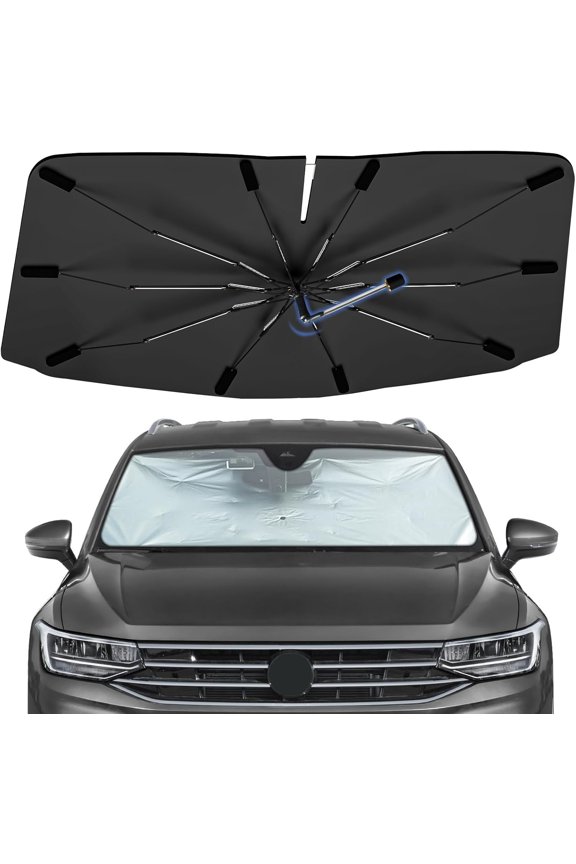 Windshield Sun Shade Umbrella for Volkswagen Tiguan 2018-2025, 360 Rotation Sunshade Intended for car Interior Accessories, High Reflective Front Window Sun Shield Visor for UV Protection