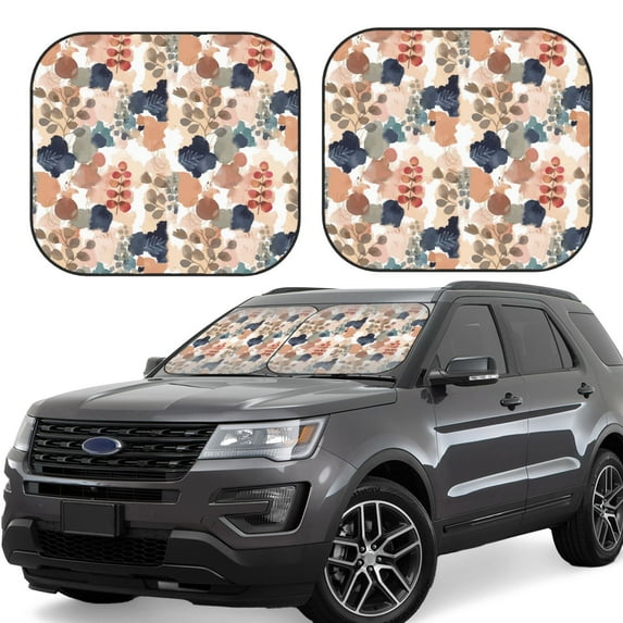 Windshield Sun Shade, Watercolor Plants Foldable Car Sun Shade Windshield For Front, 2 Pieces
