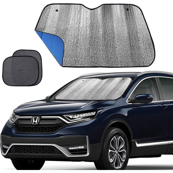 Windshield Sun Shade Window Sunshade with Side Window Shades as Bonus, Blue Foldable UV Ray Visor Protector Shield Cover Keeps Cool (Size 55" x 27.5")