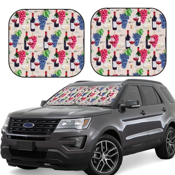 Windshield Sun Shade, Wine Print No.J939 Foldable Car Sun Shade Windshield For Front, 2 Pieces