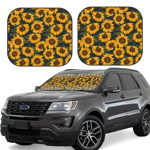 Windshield Sun Shade, Yellow blooming sunflowers Foldable Car Sun Shade Windshield for Front, 2 Pieces