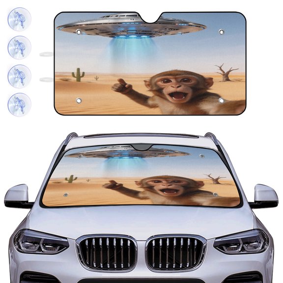 Windshield Sun Shade for Car Foldable Sunshade for Front Windows, Blocks UV Rays, Funny monkey selfie Automotive Interior Sun Blocker