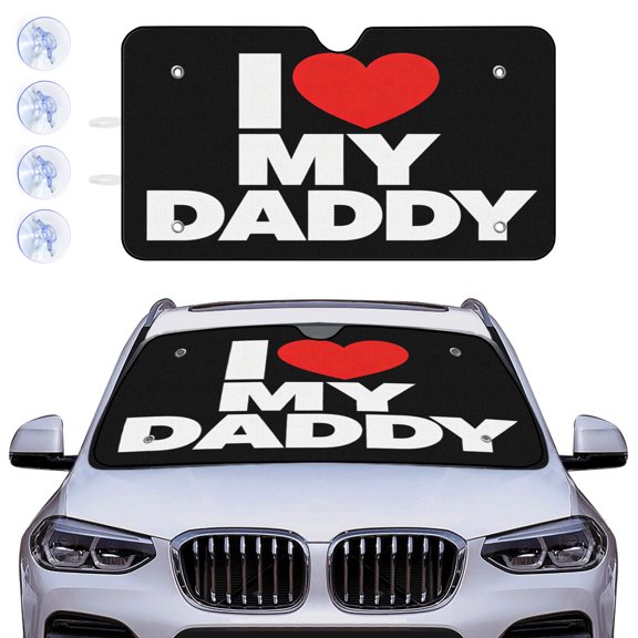 Windshield Sun Shade for Car Foldable Sunshade for Front Windows, Blocks UV Rays, I Love My Daddy Automotive Interior Sun Blocker