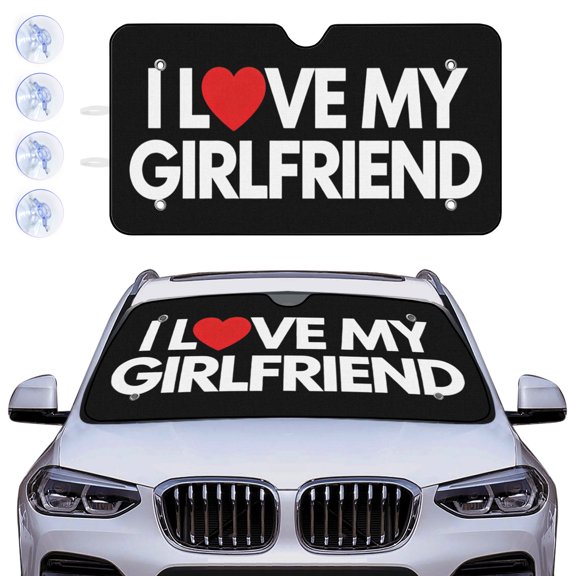 Windshield Sun Shade for Car Foldable Sunshade for Front Windows, Blocks UV Rays, I Love My Girlfriend Automotive Interior Sun Blocker