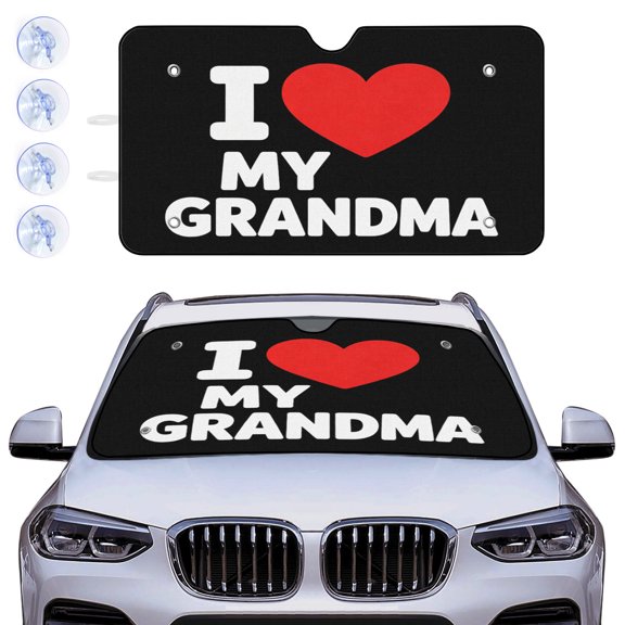 Windshield Sun Shade for Car Foldable Sunshade for Front Windows, Blocks UV Rays, I Love My Grandma Automotive Interior Sun Blocker