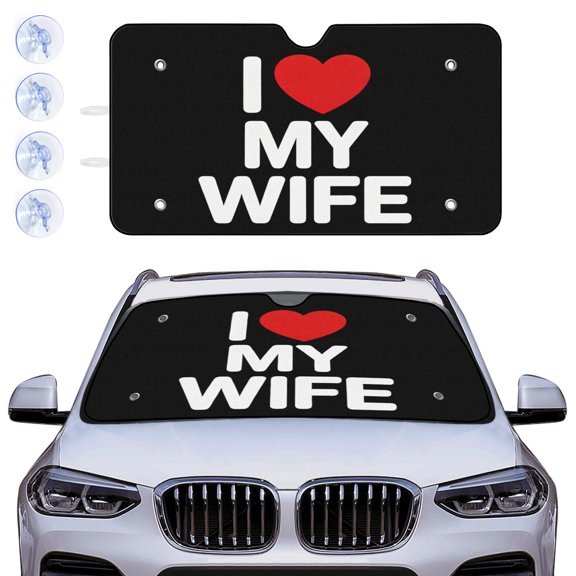 Windshield Sun Shade for Car Foldable Sunshade for Front Windows, Blocks UV Rays, I Love My Wife Automotive Interior Sun Blocker
