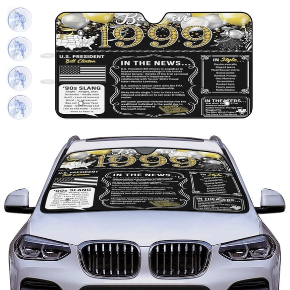 Windshield Sun Shade for Car Foldable Sunshade for Front Windows, Blocks UV Rays, back in 1999 Automotive Interior Sun Blocker