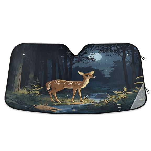 Windshield Sun Shade for Cars, 55"x27.6" Foldable Car Sun Shade with Aluminum Foil Bubble Heat Insulation, UV Protection for Sedan/SUV/Truck,A Deer