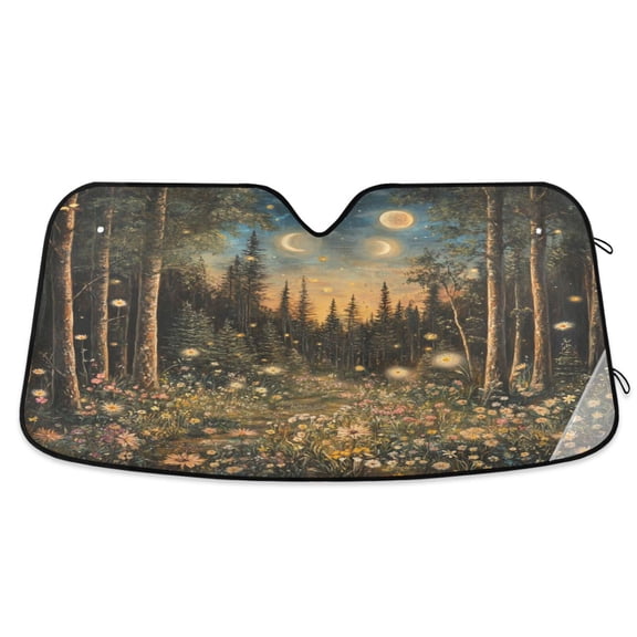 Windshield Sun Shade for Cars, 55"x27.6" Foldable Car Sun Shade with Aluminum Foil Bubble Heat Insulation, UV Protection for Sedan/SUV/Truck,A Forest