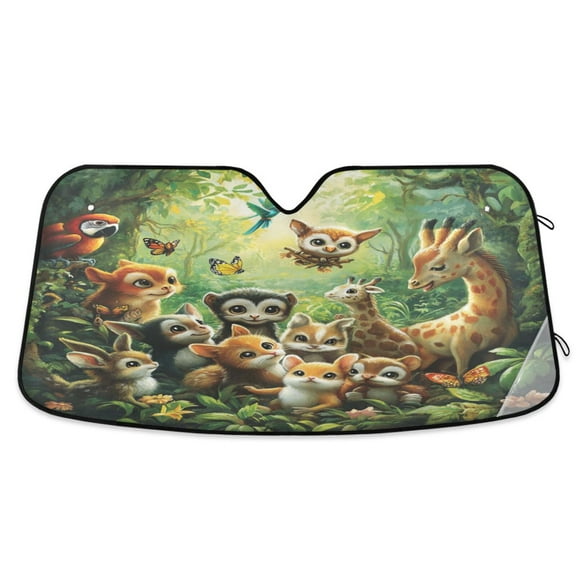 Windshield Sun Shade for Cars, 55"x27.6" Foldable Car Sun Shade with Aluminum Foil Bubble Heat Insulation, UV Protection for Sedan/SUV/Truck,Animals