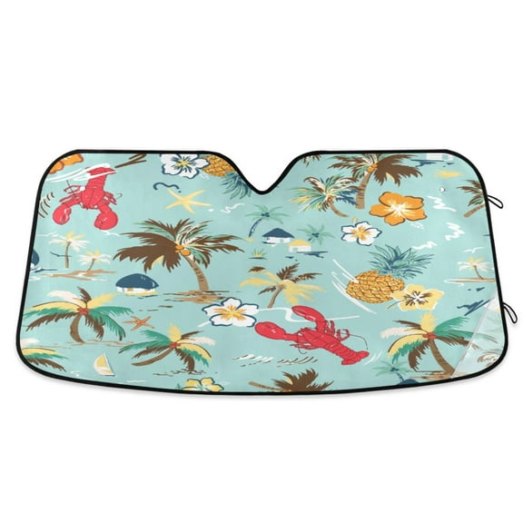 Windshield Sun Shade for Cars, 55"x27.6" Foldable Car Sun Shade with Aluminum Foil Bubble Heat Insulation, UV Protection for Sedan/SUV/Truck,Crab