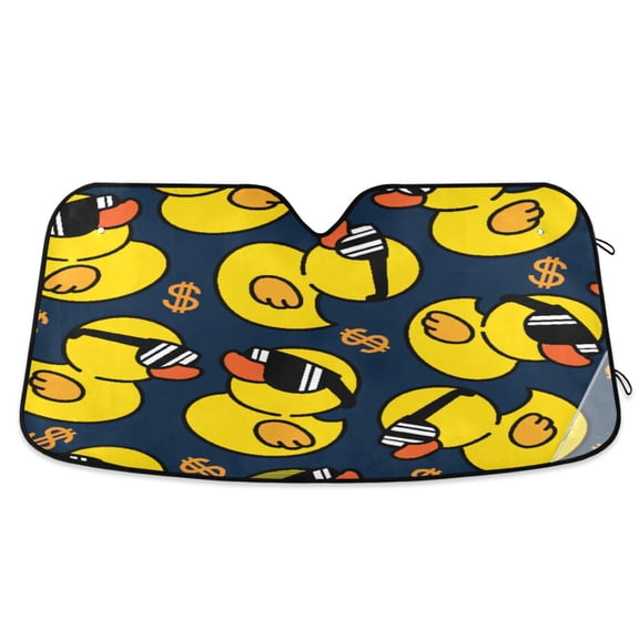 Windshield Sun Shade for Cars, 55"x27.6" Foldable Car Sun Shade with Aluminum Foil Bubble Heat Insulation, UV Protection for Sedan/SUV/Truck,Ducks