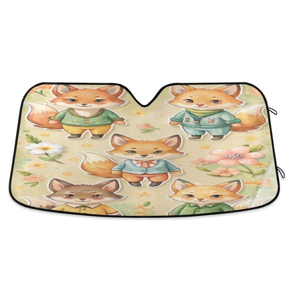 Windshield Sun Shade for Cars, 55"x27.6" Foldable Car Sun Shade with Aluminum Foil Bubble Heat Insulation, UV Protection for Sedan/SUV/Truck,Foxes