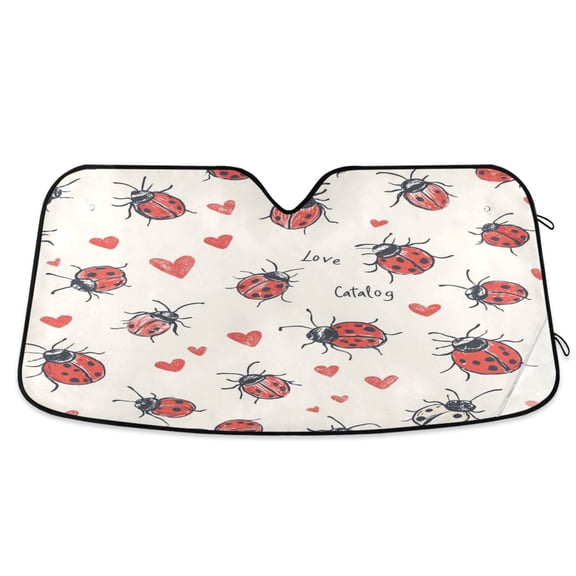 Windshield Sun Shade for Cars, 55"x27.6" Foldable Car Sun Shade with Aluminum Foil Bubble Heat Insulation, UV Protection for Sedan/SUV/Truck,Ladybugs