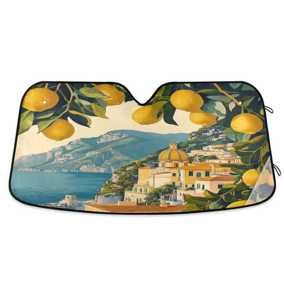 Windshield Sun Shade for Cars, 55"x27.6" Foldable Car Sun Shade with Aluminum Foil Bubble Heat Insulation, UV Protection for Sedan/SUV/Truck,Lemon