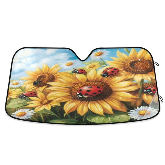 Windshield Sun Shade for Cars, 55"x27.6" Foldable Car Sun Shade with Aluminum Foil Bubble Heat Insulation, UV Protection for Sedan/SUV/Truck,Sunflowe