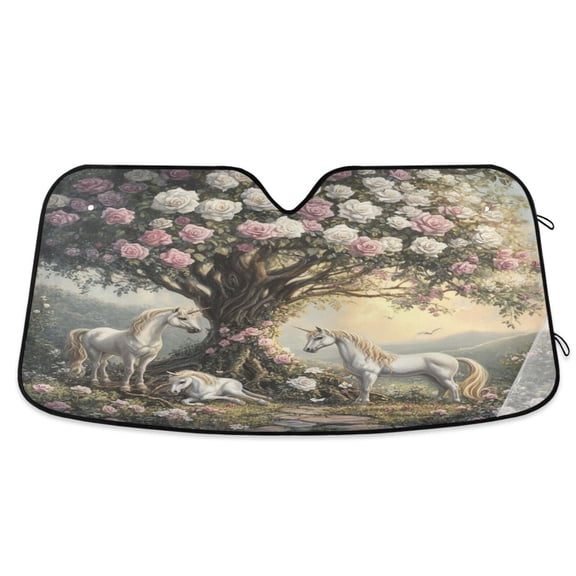 Windshield Sun Shade for Cars, 55"x27.6" Foldable Car Sun Shade with Aluminum Foil Bubble Heat Insulation, UV Protection for Sedan/SUV/Truck,Tree