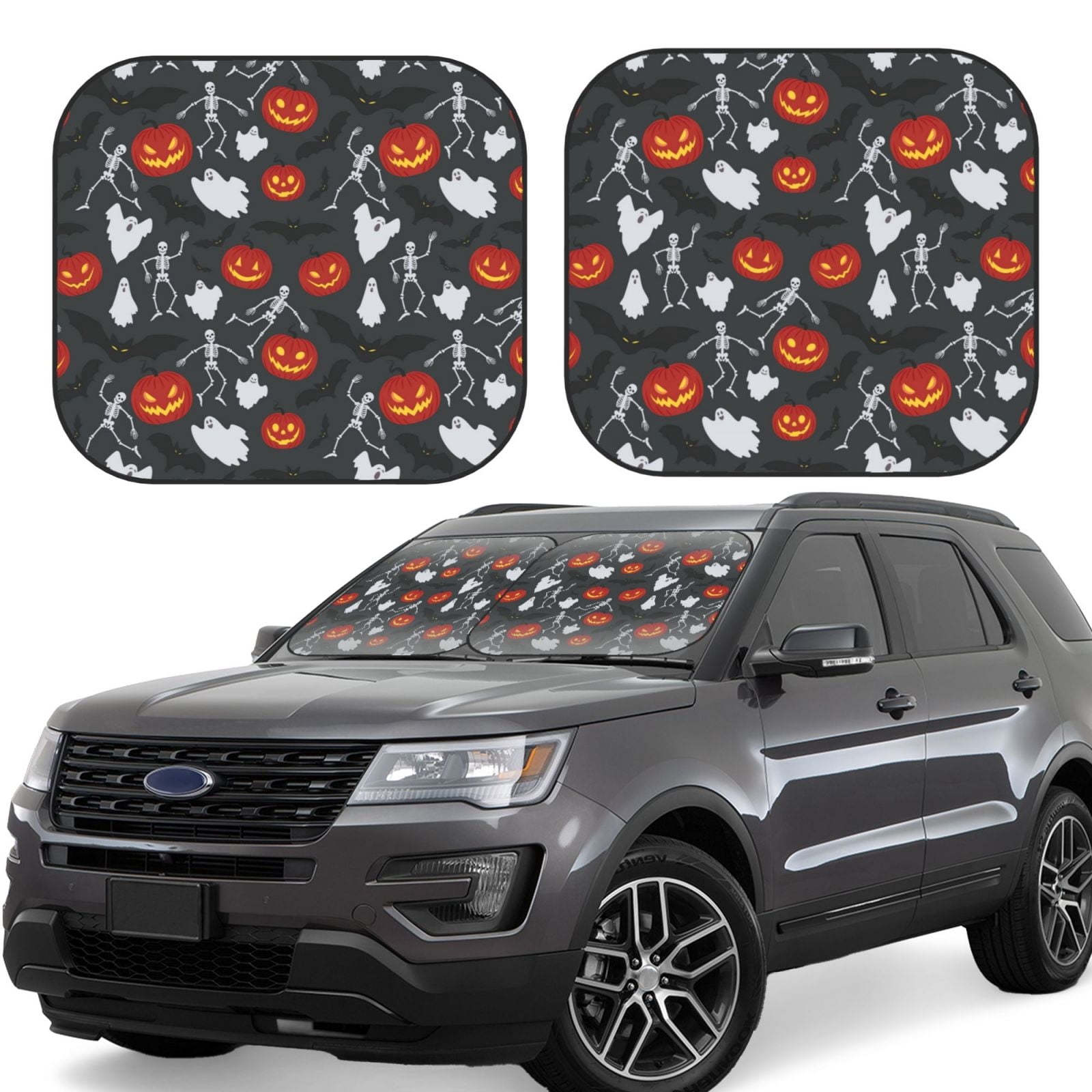 Windshield Sun Shade halloween bat pumpkins 2 Pieces Car Front Sun ...