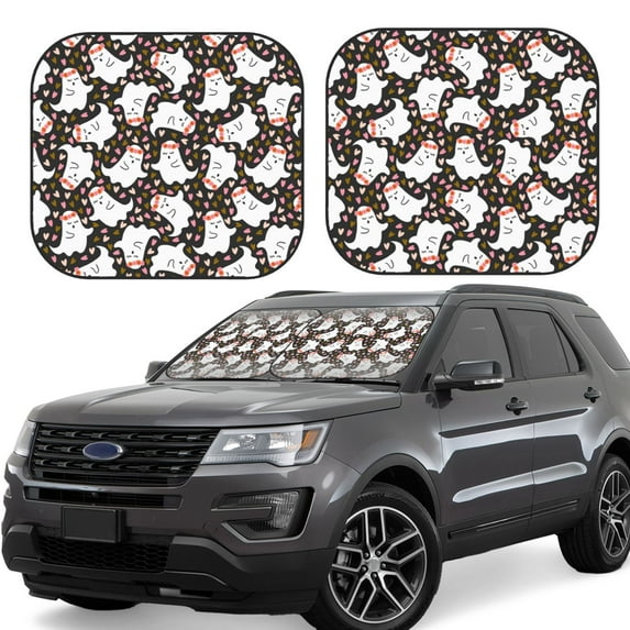 Windshield Sun Shade, love ghost halloween Foldable Car Sun Shade Windshield for Front, 2 Pieces