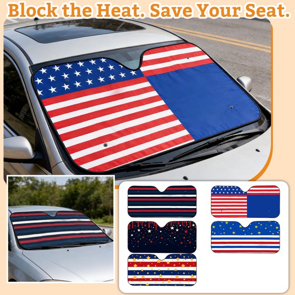 Windshield Sun ShadeforCar, Us Flag Patriotic Print Sun Cover, Baby Friendly Front Window Sun Blocker, 1 Pc Automotive Heat Protector