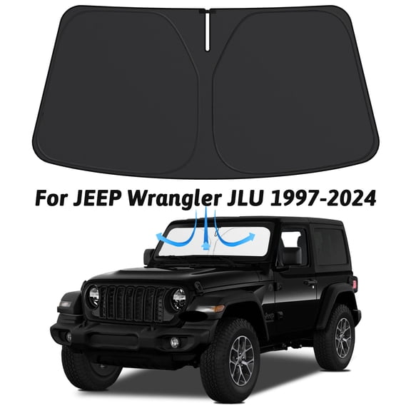 Windshield Sunshade For 1997-2024 for JEEP Wrangler JLU - 2026 Upgrade Front Car Shades, Foldable Sun Shade Protector Fit 2018-2025 for JEEP for Wrangler JL JLU & Gladiator JT Accessories